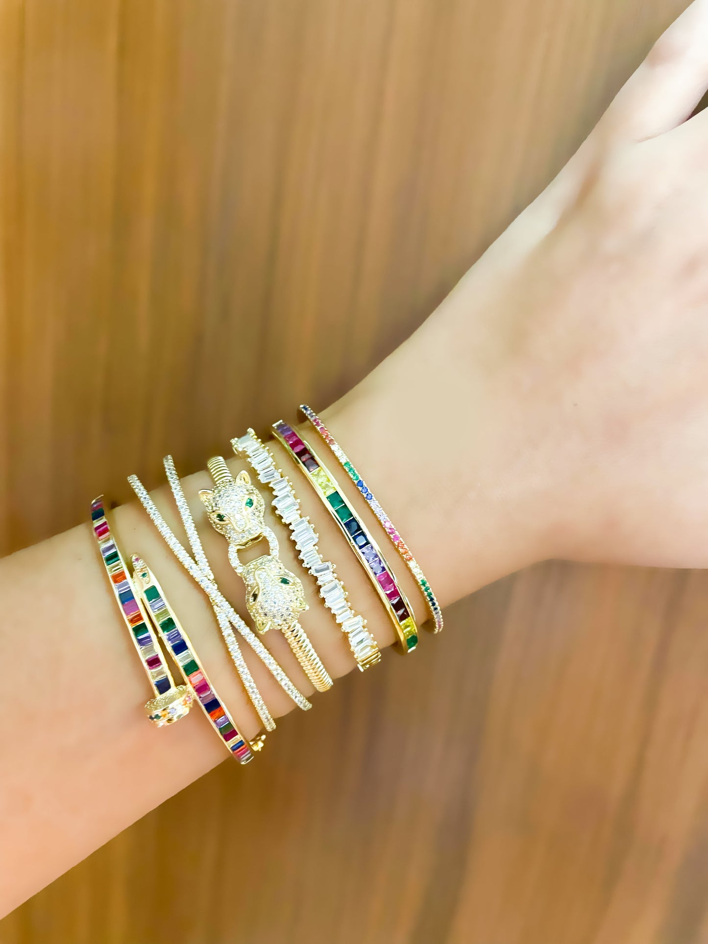 Multi Crystal Flexi Bangle Bracelet