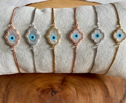 Mother of Pearl Lucky Clover Tennis Bracelet with Swarovski Crystals