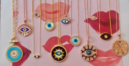 Evil Eye Mother of Pearl Disc Necklace