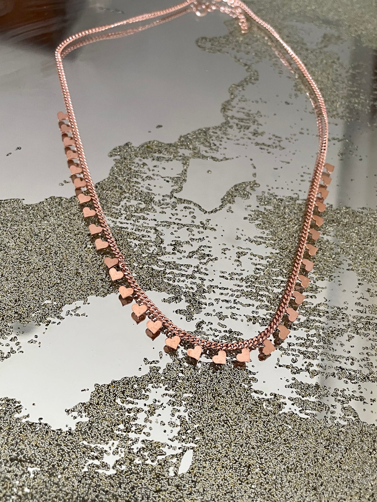 Mini Hearts Collar Chain Necklace - Rosegold