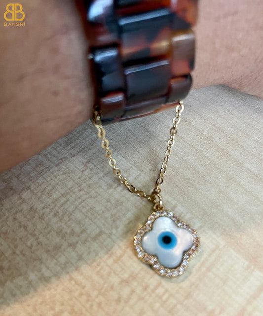 Lucky Clover Mother of Pearl Evil Eye Watch Charm