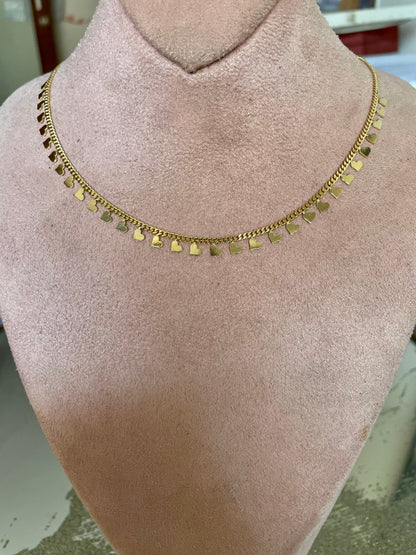 Mini Hearts Collar Chain Necklace - Gold
