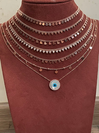 Evil Eye Mother of Pearl Disc Necklace