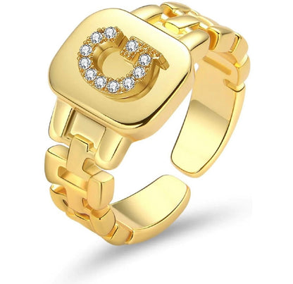 Gold Band Initial Letter Ring
