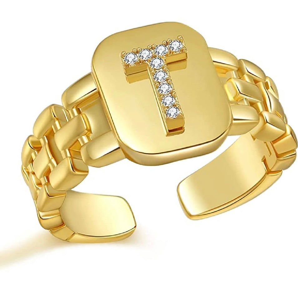 Gold Band Initial Letter Ring