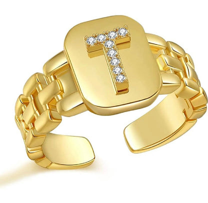 Gold Band Initial Letter Ring