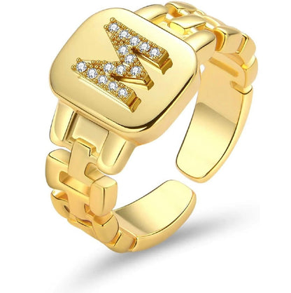 Gold Band Initial Letter Ring